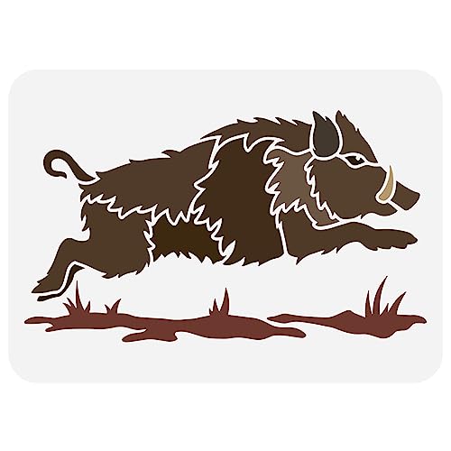 FINGERINSPIRE Wildschwein Malschablone 29.7x21 cm Wiederverwendbar Laufendes Schweinchenmuster Zeichenvorlage Kunststoff Ausgehöhlte Schablone Zum Malen An Wänden Holzmöbeln Heimdekoration von FINGERINSPIRE