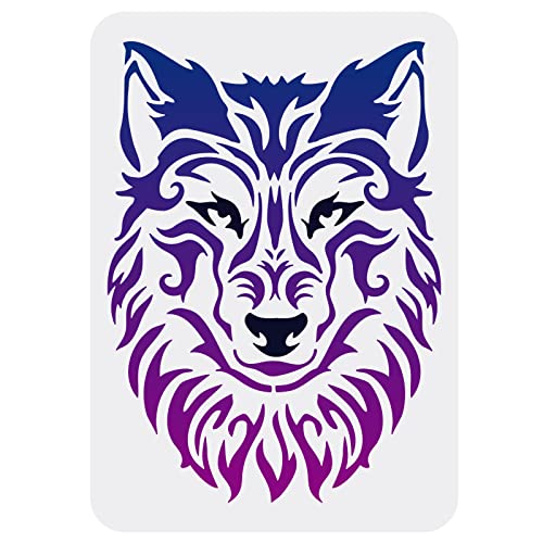 FINGERINSPIRE Wolf Schablone 21x29.7 cm Große Malschablone Wolfskopf Vorlage Wiederverwendbare Malschablone Aus Kunststoff PET Zeichenvorlage Zum Malen Basteln Wand Boden Fliesen Holz Dekor von FINGERINSPIRE