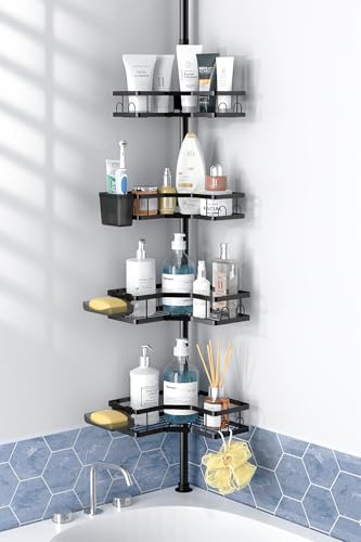 FINIBO Teleskop Duschregal Ohne Bohren, Teleskopregal Bad Duschablage mit 4 Dusche Eckregal, 43.5-120 inch Adjustable Teleskop Badregal Teleskope Regal Badezimmer für Bad Dusche Schwarz FINIBO Teleskop Duschregal Ohne Bohren, Teleskopregal Bad Duschablage mit 4 Dusche Eckregal, 43.5-120 inch Adjustable Teleskop Badregal Teleskope Regal Badezimmer für Bad Dusche Schwarz von FINIBO