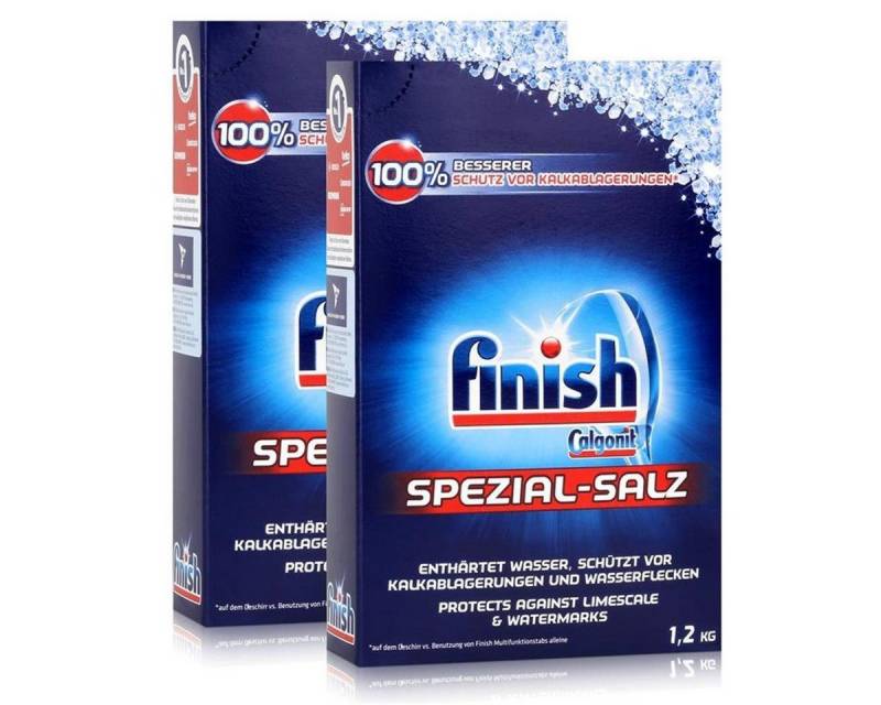 FINISH Calgonit Finish Spülmaschinen Spezial-Salz 1,2kg - Enthärtet Wasser (2 Spülmaschinenreiniger von FINISH