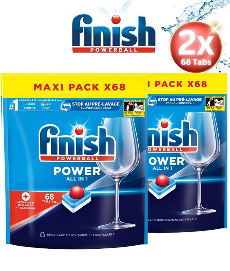 FINISH Powerball All-In-One Max 136 Tabs Spülmaschinentabs (2er Pack (2x 68 Tabs) von FINISH