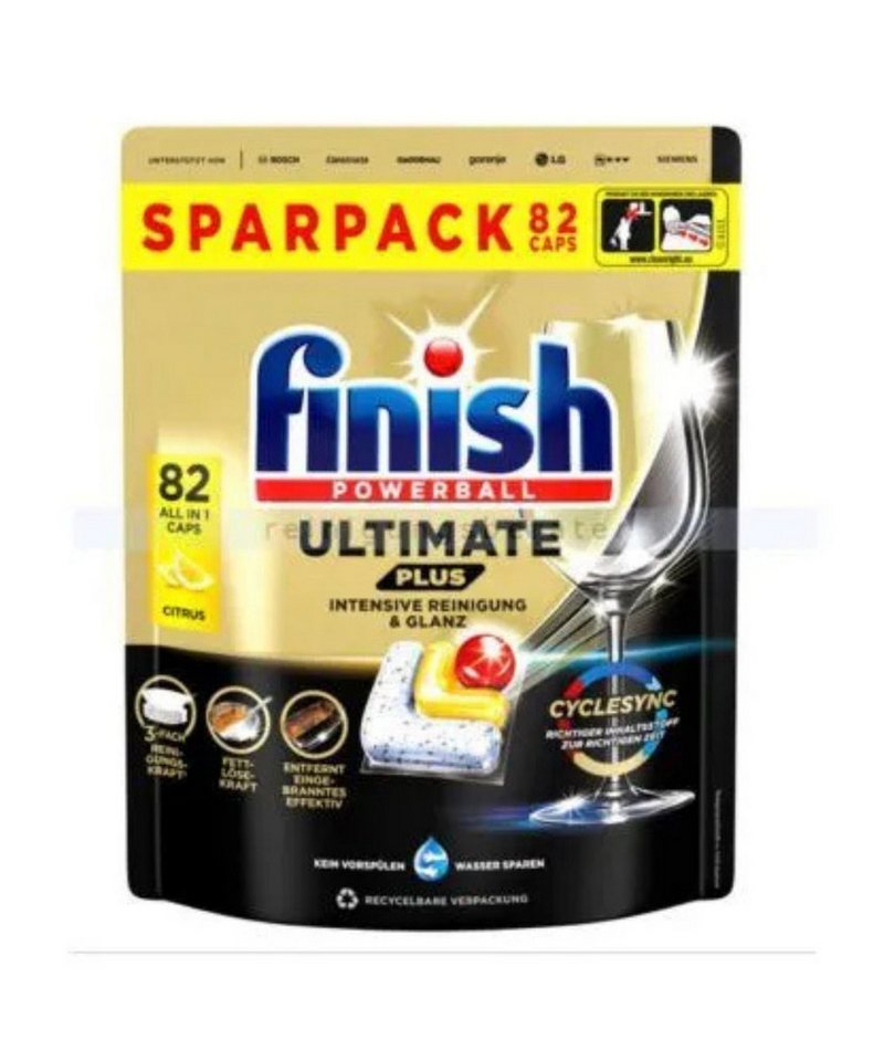 FINISH finish Calgonit Powerball Reinigung&Glanz Spülmaschinentabs 82St Spülmaschinentabs (packung, [82-St. Spülmaschinentabs Vor Gebrauch stets Etikett und Produktinformationen lesen) von FINISH