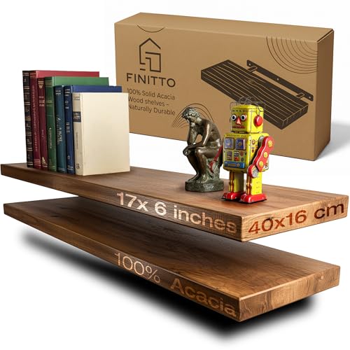 FINITTO | Regal Wand 'Filo' | 2er Set Wandregal Holz aus 100% Akazie Massivholz, verdeckte Halterung | Schweberegal für Bücher & Deko in Wohnzimmer, Küche & Bad | Feuchtigkeitsbeständig | 40 cm FINITTO | Regal Wand 'Filo' | 2er Set Wandregal Holz aus 100% Akazie Massivholz, verdeckte Halterung | Schweberegal für Bücher & Deko in Wohnzimmer, Küche & Bad | Feuchtigkeitsbeständig | 40 cm von FINITTO