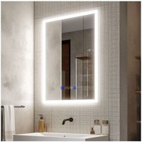 Badspiegel mit Beleuchtung und Uhr 50x70 cm 3 Lichtfarben Dimmbar,Helligkeit Einstellbar,Memory-Funktion von FINMRYS
