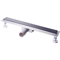 Finmrys - Duschrinne 60 cm Schwarz Glas Flach Siphon mit Geruchsstop und Haarsieb Duschrinne Komplettset Edelstahl Bodenablauf für Duschkabine von FINMRYS