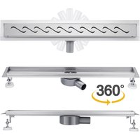 Duschrinne Extra Flach 360 Grad Siphon mit Geruchsstop und Haarsieb Duschrinne Komplettset Edelstahl Bodenablauf für Duschkabine Duschwand - 80 cm von FINMRYS