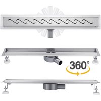 Duschrinne 80 cm Extra Flach 360 Grad Siphon mit Geruchsstop und Haarsieb Duschrinne Komplettset Edelstahl Bodenablauf für Duschkabine Duschwand von FINMRYS