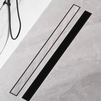 Duschrinne 40 cm Schwarz Extra Flach Befliesbar 360 Grad Siphon mit Geruchsstop und Haarsieb Komplettset Edelstahl Bodenablauf für Duschkabine von FINMRYS