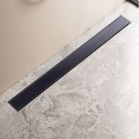 Duschrinne Flach Komplettset mit Gitter Edelstahl extra flach Bodenablauf Ebenerdige Dusche - 70 cm Schwarz Glas von FINMRYS