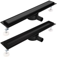 Duschrinne Komplettset Schwarz, 50 cm Edelstahl Ablaufrinne, Extra flache befliesbare Duschablauf mit Haarsieb, Geruchsstop und 360° Drehbar Siphon von FINMRYS