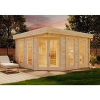 5-Eck Saunahaus Magnus-70 Gartensauna 3 Sitzbänke aus Holz, Sauna mit 70 mm Wandstärke, Außensauna mit Montagematerial - Finntherm von FINNTHERM