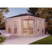 5-Eck Saunahaus Sandor-70 Gartensauna 3 Sitzbänke aus Holz, Sauna mit 70 mm Wandstärke, Außensauna mit Montagematerial - Finntherm von FINNTHERM