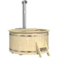 Badefass Bergen aus Holz, Badebottich, Hot Tub, Schwimmbecken, Jacuzzi outdoor, ø 160 x 101 cm, mit Ofen - Naturbelassen - Finntherm von FINNTHERM