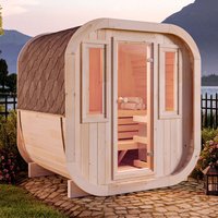 Fasssauna ScandiCube Mini xs, Moderne Outdoor Sauna inkl. Dacheindeckung und Fußboden, ø 214 x 160 cm, Ausführung: Unbehandelt, 2 Fenster von FINNTHERM