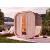 Fasssauna ScandiCube Mini xxs, Moderne Outdoor Sauna inkl. Dacheindeckung und Fußboden, ø 214 x 130 cm, Ausführung: Unbehandelt, Ohne Fenster von FINNTHERM