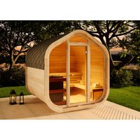 Fasssauna ScandiCube Wave Comfortissimo Fasssauna 2 Sitzbänke aus Holz , Sauna mit 42 mm Wandstärke, Außensauna mit Montagematerial - Finntherm von FINNTHERM