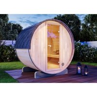 FinnTherm Fasssauna Mini XS Fasssauna 2 Sitzbänke aus Holz , Sauna mit 42 mm Wandstärke, Außensauna mit Montagematerial von FINNTHERM
