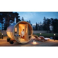 Fass-Sauna Sam, Premium-Thermoholz, inkl. Elektro-Ofen (6 kW) - Naturbelassen - Finntherm von FINNTHERM