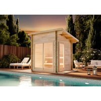 FinnTherm Saunahaus Lizzy XS Gartensauna 2 Sitzbänke aus Holz, Sauna mit 40 mm Wandstärke, Außensauna - Naturbelassen von FINNTHERM