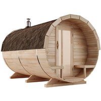 Finntherm - Fasssauna Charlotte Fasssauna 2 Sitzbänke aus Holz, Sauna mit 42 mm Wandstärke, Außensauna mit Montagematerial - Naturbelassen von FINNTHERM