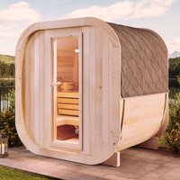 Fasssauna ScandiCube Mini xxs, Moderne Outdoor Sauna inkl. Dacheindeckung und Fußboden, ø 214 x 130 cm, Ausführung: Unbehandelt, Ohne Fenster von FINNTHERM