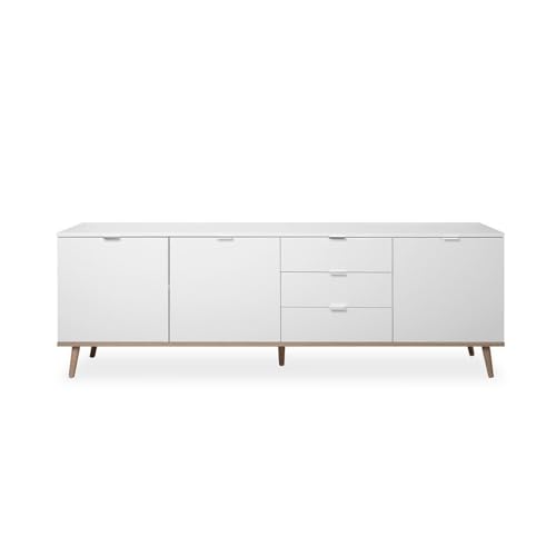 FINORI Göteborg Sideboard in matt weiß mit Sonoma Eiche massiv Kommode skandinavisch 200 x 68 cm Anrichte von iperbriko