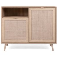 Kommode Beistellkommode Sideboard bali Sonoma Eiche / Geflecht Rafia Dekor von FINORI