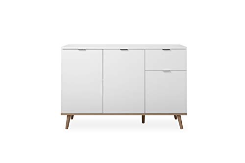 Sideboard Göteborg - Kommode in matt weiß und Sonoma Eiche Anrichte mit Massivholz 120 x 85 cm von Finori