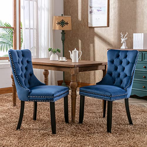 FINTHOMING Esszimmerstühle 2er Set, Küchenstühle 2er Set, Tufted Hoher Rücken Esstisch Stühle, Samt Weich Gepolstert Essstuhl mit Holzbeinen, Nieten Dekoration, Belastbarkeit 130kg, Blau FINTHOMING Esszimmerstühle 2er Set, Küchenstühle 2er Set, Tufted Hoher Rücken Esstisch Stühle, Samt Weich Gepolstert Essstuhl mit Holzbeinen, Nieten Dekoration, Belastbarkeit 130kg, Blau von FINTHOMING
