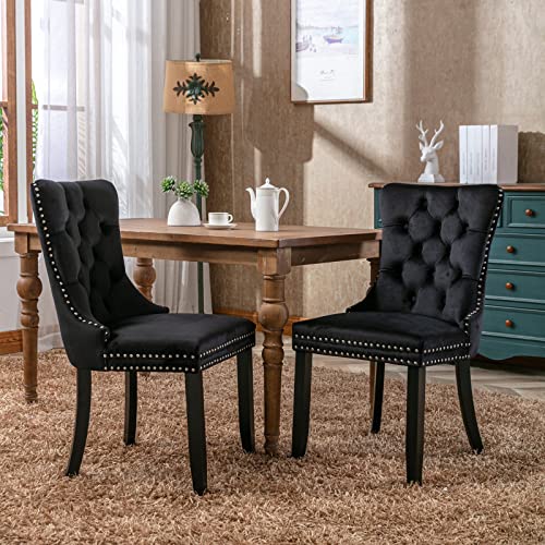 FINTHOMING Esszimmerstühle 2er Set, Küchenstühle 2er Set, Tufted Hoher Rücken Esstisch Stühle, Samt Weich Gepolstert Essstuhl mit Holzbeinen, Nieten Dekoration, Belastbarkeit 130kg, Schwarz FINTHOMING Esszimmerstühle 2er Set, Küchenstühle 2er Set, Tufted Hoher Rücken Esstisch Stühle, Samt Weich Gepolstert Essstuhl mit Holzbeinen, Nieten Dekoration, Belastbarkeit 130kg, Schwarz von FINTHOMING