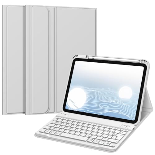 FINTIE Tastatur Hülle für iPad 11. Generation 11" 2025, iPad 10. Generation 2022 10.9", Schutzhülle mit TPU Rückschale, Pencil Halter und magnetisch Abnehmbarer Tastatur mit QWERTZ Layout, Silber von FINTIE