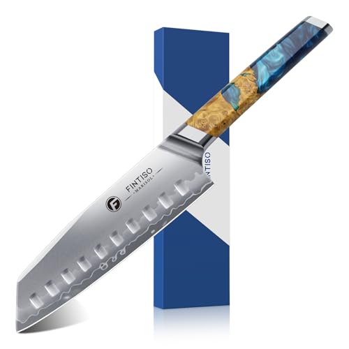 FINTISO Santoku Messer 18CM, Japanisches Küchenmesser Aus S35VN Pulverstahl Mit 7-Lagigem Verbundstahl, Scharfes Kochmesser Mit Harz-Holzgriff – Geschenkidee FINTISO Santoku Messer 18CM, Japanisches Küchenmesser Aus S35VN Pulverstahl Mit 7-Lagigem Verbundstahl, Scharfes Kochmesser Mit Harz-Holzgriff – Geschenkidee von FINTISO