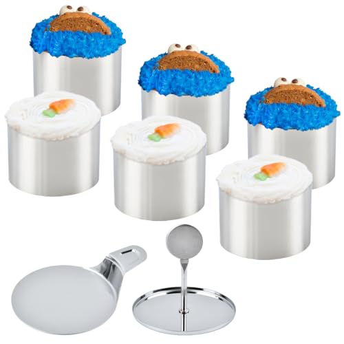 FINZOO Dessertringe und Speiseringe Set 6 Stück,7.5x5.5cm Kuchenringe, Edelstahl Backring Tortenring Servierringe mit Heber & Stampfer für Nachspeise, Mousse Torte, Reiskugel von FINZOO