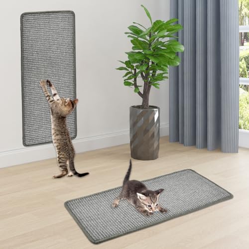 Kratzmatte Katze Wand 2 Stück,Katze Kratzschutz Katzenkratzmatte 60 × 25 cm,Sisal Katzen Kratzmatte zum Möbelschutz für Sofa Möbe,Grau von FINZOO