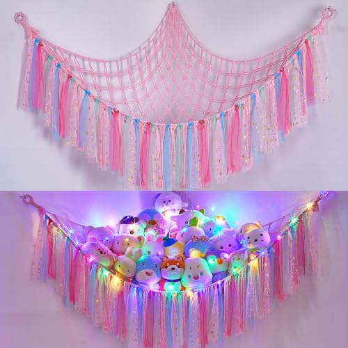 FIOBEE Stofftiernetz oder Hängematte mit LED-Licht, Spielzeug-Hängematte zum Aufhängen, Stofftier-Aufbewahrung, Organizer, Raumdekoration für Kinderzimmer, Kinderzimmer FIOBEE Stofftiernetz oder Hängematte mit LED-Licht, Spielzeug-Hängematte zum Aufhängen, Stofftier-Aufbewahrung, Organizer, Raumdekoration für Kinderzimmer, Kinderzimmer von FIOBEE