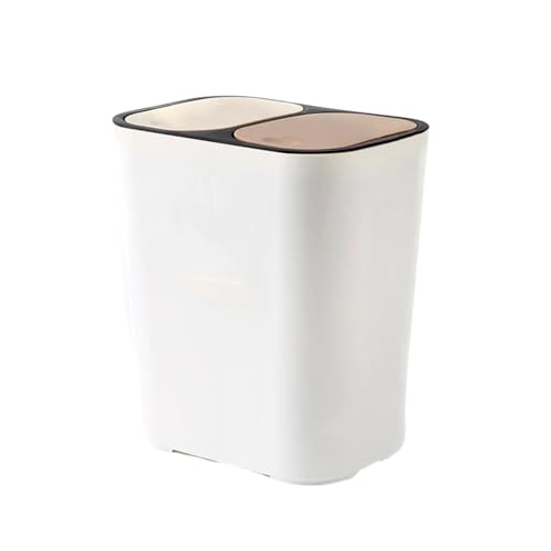 FIOERDTUIE Vielseitiger rechteckiger Kunststoff Mülleimer mit Druckknopf für einfaches Recycling, einfach zu sortierender Mülleimer mit Zwei Fächern, langlebig, Weiß, 29X21X33CM von FIOERDTUIE