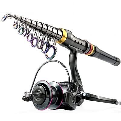 Angelsets Meeresstabset Rockstange und Metall Angelrolle-Kombinationsstange mit 5,2: 1-Gang-Verhältnis Angelrolle Kohlefaser Angelrute for Reisen Teleskop-Angelrute ( Color : Rod With Reel , Size : 2. von FIONEL