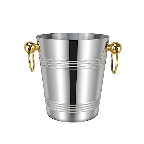 Eiskübel Eiskübel, Metalleimer aus poliertem Edelstahl mit goldenen Tragegriffen, Weinkübelkühler, Getränkewanne for Partys, Picknicks, Camping, Barnutzung im Freien, Silber Weinkühler & Sektkühler ( von FIONEL
