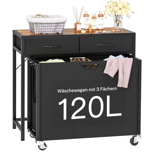 FIONESO Wäschekorb 3 Fächer, 120 L Wäschesammler mit 2 Schubladen, Wäschekorb mit Rollen & Zweifarbige obere Platte, Wäschewagen für Waschraum, Badezimmer, Eingangsbereich - 80 x 32 x 76,5 cm FIONESO Wäschekorb 3 Fächer, 120 L Wäschesammler mit 2 Schubladen, Wäschekorb mit Rollen & Zweifarbige obere Platte, Wäschewagen für Waschraum, Badezimmer, Eingangsbereich - 80 x 32 x 76,5 cm von FIONESO