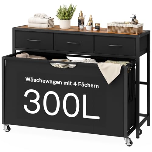 FIONESO Wäschekorb 4 Fächer, 300 L Wäschesammler mit 3 Schubladen, Wäschekorb mit Rollen & Ausziehbare Taschen, Wäschewagen für Waschraum, Badezimmer, Eingangsbereich - 110 x 33,5 x 80 cm FIONESO Wäschekorb 4 Fächer, 300 L Wäschesammler mit 3 Schubladen, Wäschekorb mit Rollen & Ausziehbare Taschen, Wäschewagen für Waschraum, Badezimmer, Eingangsbereich - 110 x 33,5 x 80 cm von FIONESO