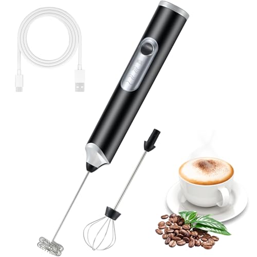 FIOUSY Handheld Elektrischer Milchaufschäumer mit 2 Köpfen, Kaffee-Schneebesen Schaummixer mit USB wiederaufladbar 3 Geschwindigkeiten, Foam Maker Blender für Latte, Cappuccino, heiße Schokolade, Ei von FIOUSY