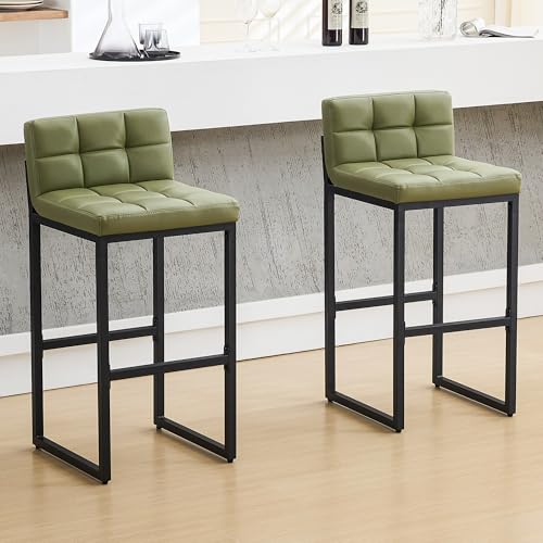 FIRAVOE Set mit 2 Barhockern, moderner Thekenhocker, gepolsterter Kunstleder-Barhocker mit Rückenlehne, bequeme 76,2 cm Sitzhöhe, Inselstühle für Kücheninsel (Avocado-Grün, 2 Stück 76,2 cm Barhocker) von FIRAVOE