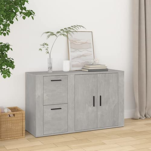 FIRBNUS 100x33x59,5 cm Bücherschranks Seitenschrank mit 2 Schubladen Sideboard Schubladenschrank Lagerschrank Beistellschrank Kommode Betongrau Sideboard Wohnzimmer Schrank Holzwerkstoff von FIRBNUS