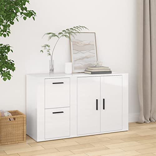 FIRBNUS 100x33x59,5 cm Bücherschranks Seitenschrank mit 2 Schubladen Sideboard Schubladenschrank Lagerschrank Beistellschrank Kommode Hochglanz Weiß Sideboard Wohnzimmer Holzwerkstoff von FIRBNUS