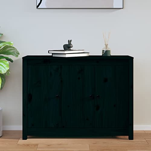 FIRBNUS 100x35x74 cm Aufbewahrungsschrank Bücherschranks Beistellschrank Badezimmerschrank Badkommode Lagerschrank Kommode Schwarz Sideboard Schlafzimmer Massivholz Kiefer von FIRBNUS