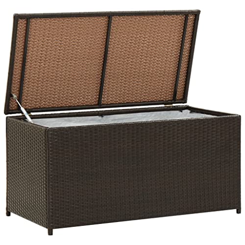 FIRBNUS 100x50x50 cm Auflagenbox mit Gasdruckfeder Box mit Deckel Gartenschrank Gartentruhe Garten Aufbewahrungsbox Gartenboxen Poly Rattan PE Liner mit Reißverschluss Braun von FIRBNUS