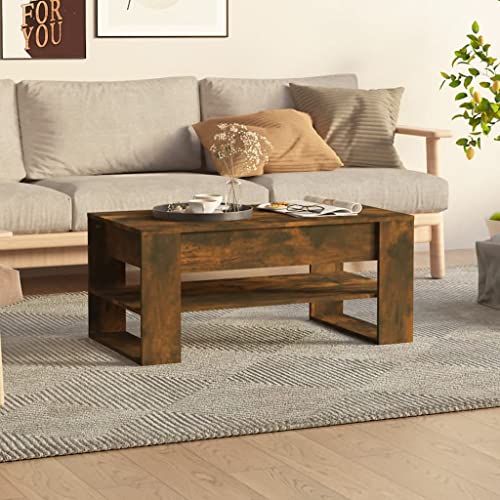 FIRBNUS 102x55x45 cm mit Regal Couchtisch Beistelltisch Wohnzimmertisch Kaffeetisch Tisch Side Table Holztisch Wohnzimmer Coffee Table Coutischtisch Sofatisch Räuchereiche Holzwerkstoff von FIRBNUS