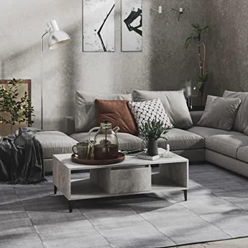 FIRBNUS 103,5x60x35 cm mit 2 Offenes Fach Beistelltisch mit Stauraum Couchtische Wohnzimmertisch Modern Design Coffee Table Tisch Wohnzimmer für Couch Robust Haltbarkeit Betongrau Holzwerkstoff von FIRBNUS