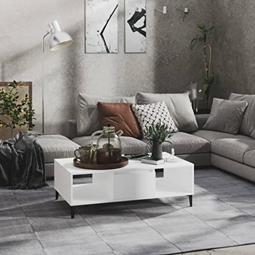 FIRBNUS 103,5x60x35 cm mit 2 Offenes Fach Beistelltisch mit Stauraum Couchtische Wohnzimmertisch Modern Design Coffee Table Tisch Wohnzimmer für Couch Robust Haltbarkeit Weiß Holzwerkstoff von FIRBNUS