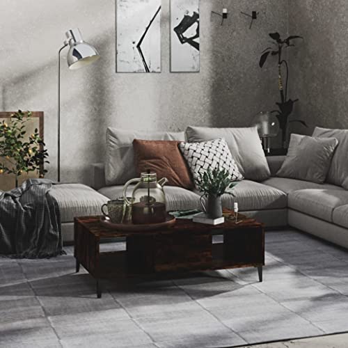 FIRBNUS 103,5x60x35 cm mit 2 Offenes Fach Beistelltisch mit Stauraum Couchtische Wohnzimmertisch Modern Design Coffee Table Wohnzimmer für Couch Robust Haltbarkeit Räuchereiche Holzwerkstoff von FIRBNUS